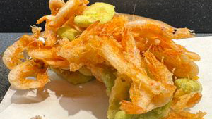 Mixed sakura shrimp and broad bean tempura